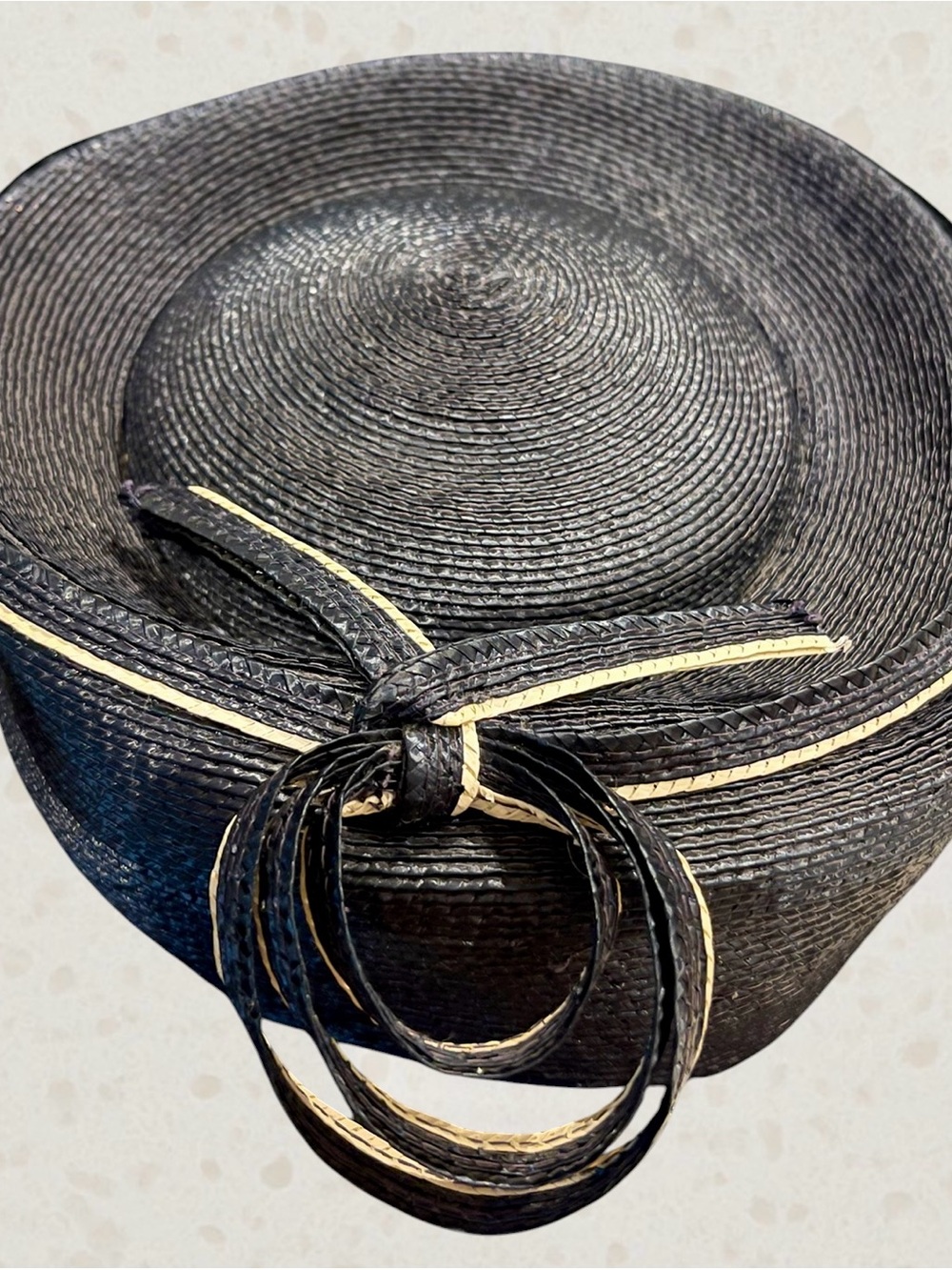 Gorgeous Vintage Straw Navy pillow hat with accent bow
